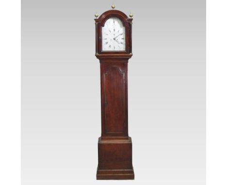 A George III mahogany cased longcase clock, the silvered arched dial with Roman hours, signed, William Bull, Stratford, Essex