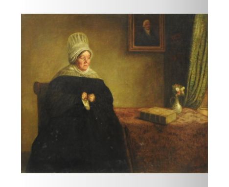 Charles West Cope *ARR, RA, (1811-1890), portrait of a seated lady in mourning, signed, oil on canvas, 63 x 75cm
