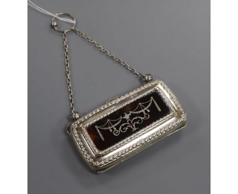 A George V silver and tortoiseshell mounted small purse, Henry Matthews, Birmingham, 1910, 94mm.