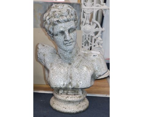 After the Antique. A white crackle glazed ceramic bust of a Roman