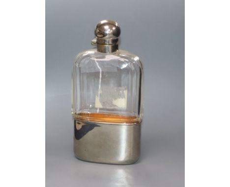 A silver plate mounted glass hip flask, 18cm.