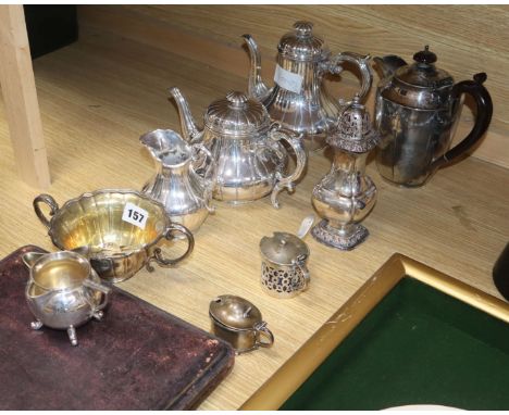 An Elkington &amp; Co four piece plated tea set and other plated wares including cased nutcracker set.