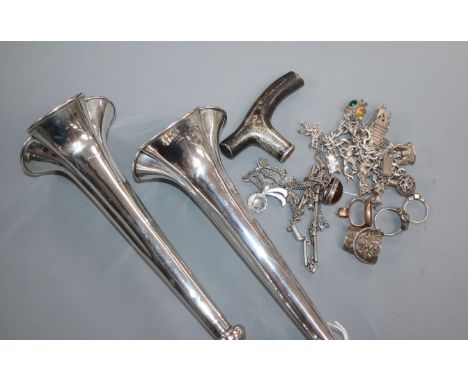 A pair of silver spill vases and a quantity of mixed mainly silver jewellery.