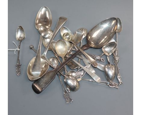 A set of five Australian sterling teaspoons by James Linton and a group of assorted silver and sterling flatware, 11.5 oz.