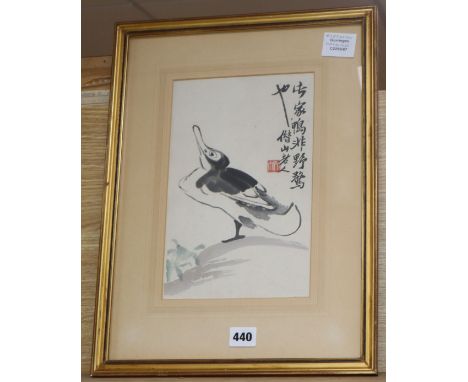 Qi Baishi, woodblock print, Study of a duck, 28 x 17.5cm Provenance - The owner and her family lived in Singapore in the late