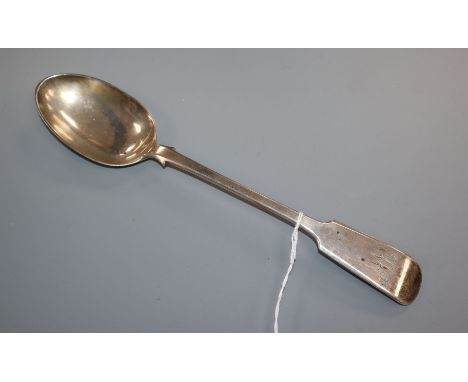 A late Victorian silver fiddle pattern basting spoon, Josiah William &amp; Co, London, 1896, 30.2cm, 5 oz.
