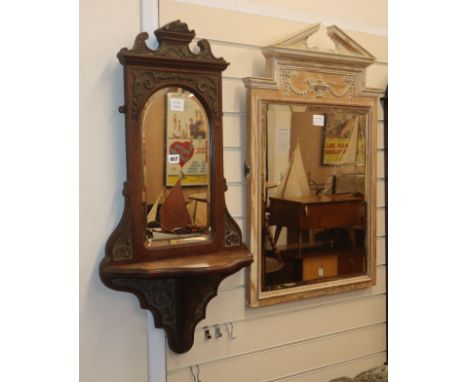 A Victorian carved mahogany mirrored wall bracket and a mirror largest H.88cm