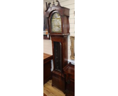 A George III mahogany eight day longcase clock, the brass dial marked Ogden Darlington H.220cm