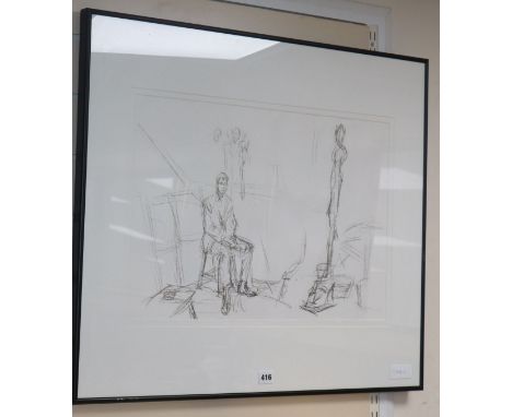 Alberto Giacometti (1901-1966), lithograph, Seated man and sculpture, printed for Derriere le Miroir, a side from the signed 
