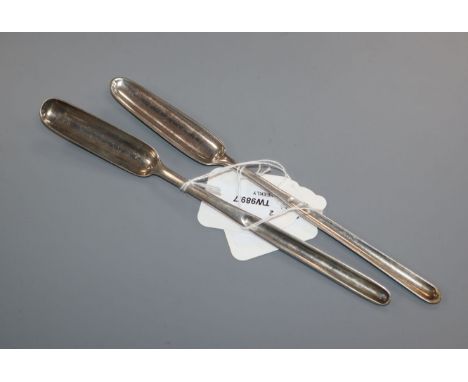 A George III silver marrow scoop, London 1799, maker Thomas Wallis II and another similar, London 1798 (2)