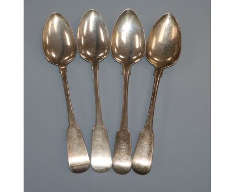 Two pairs of early 19th century silver fiddle pattern tablespoons, London, 1816 and Dublin, 1826, 8 oz.