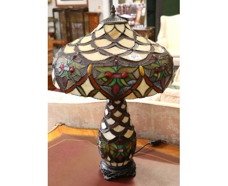 A Tiffany Style Leaded and Coloured Glass Lamp and Shade, 60cm overall