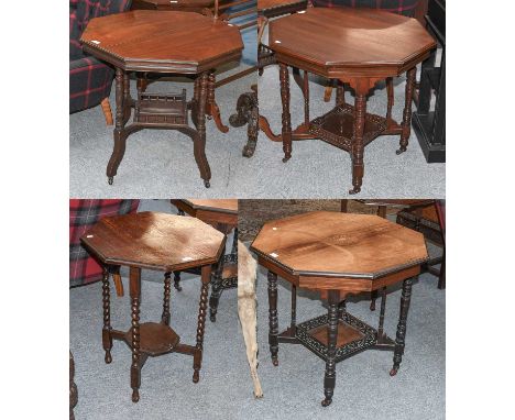 A Victorian Mahogany Octagonal Plant Table, with shelf stretcher, 77cm by 74cm, together with another two similar, and a 1920