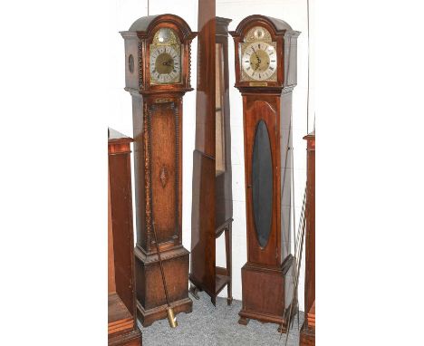 A Small Mahogany Chiming Longcase Clock, circa 1930, retailed by Webster, London, front of the hood with presentation plaque,