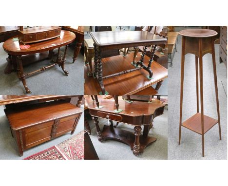 A Victorian Mahogany Side Table, with pot board stretcher, 122cm by 48cm by 79cm, A Victorian Mahogany Side Table, on barleyt