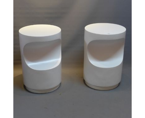 A pair of contemporary white fibre glass lamp tables, H:60cm