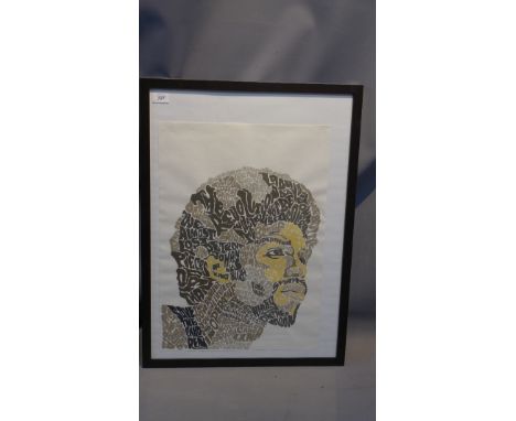 A mixed media of a portrait painted in words. 
