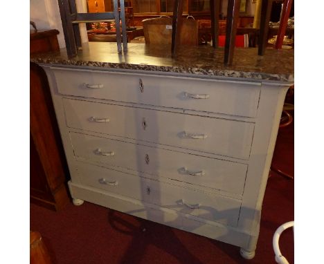 A 20th Century grey painted commode with marble top 