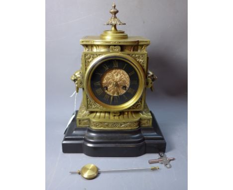 A French late 19th Century Charpentier bronze mantel clock, 8 day movement stamped. H-31cm 