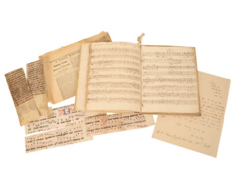 MUSIC: BOOK OF MANUSCRIPT HYMN TUNES BY WILLIAM KNAPP, vellum bound, cover detached, with a collection of correspondence and 