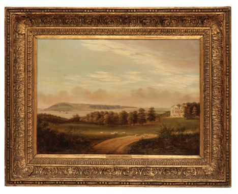 JOHN BLUCK (FL, 1791-1819) 'Belfield House, Weymouth' a view from the sweeping drive looking toward the country house, with s
