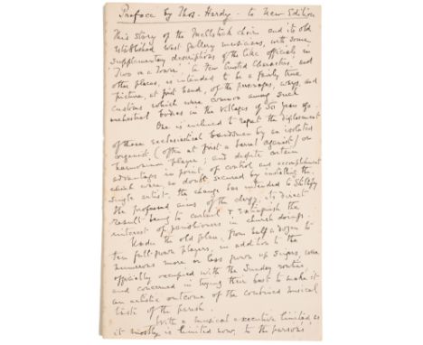 A PREFACE HAND WRITTEN AND SIGNED BY THOMAS HARDY, Discussing the landscapes of village life and the customs of the village b
