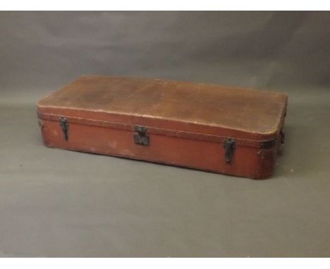 A large 1930s Louis Vuitton automobile trunk with brass mounts and locks, stamped, 53'' x 24'', 11'' high