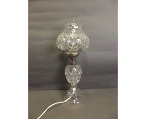 A cut glass table lamp and shade, 17½'' high