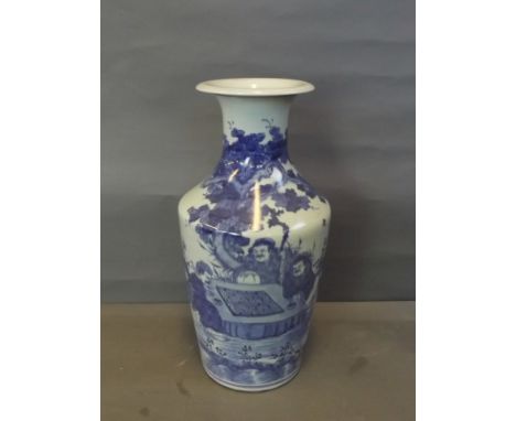 A Chinese blue and white vase decorated with men playing chequers, 16'' high