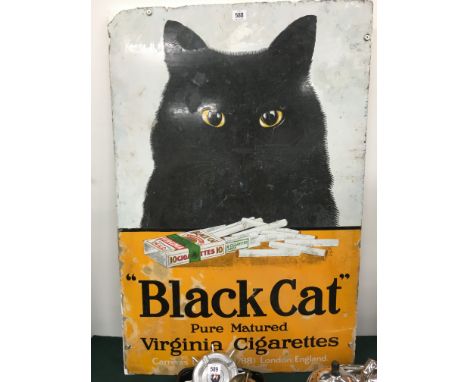 An early 20th century Black Cat Pure Matured Virginia Cigarettes enamel advertising sign, mounted on later board.