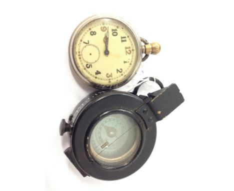 A WWII Military folding compass by T. G. Co. Ltd., 1942 together with a GSTP Military pocket watch.