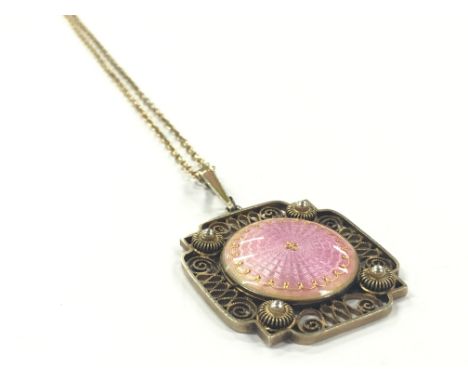 A Marius Hammer silver gilt Guilloche enamel pendant.
(R1)