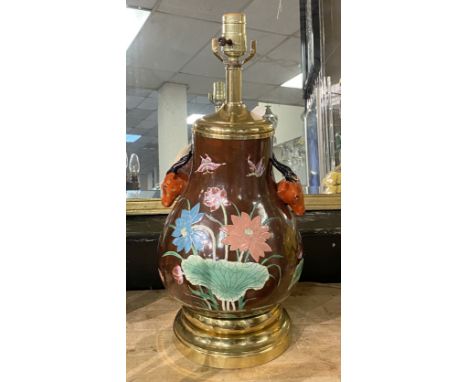 CHINESE PORCELAIN &amp; BRASS DEER HEAD LAMP 50.5CMS (H) APPROX