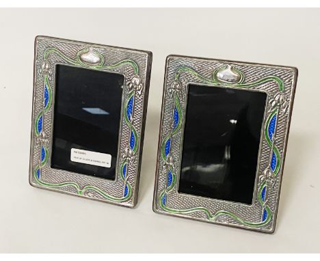 PAIR OF SILVER &amp; ENAMEL ART NOUVEAU STYLE PHOTO FRAMES