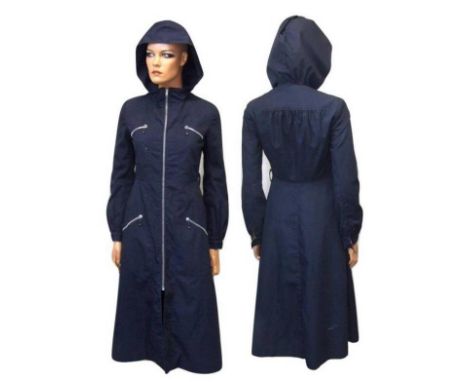 Wallis Vintage Dark Blue Coat with hood, zip front, size 8 