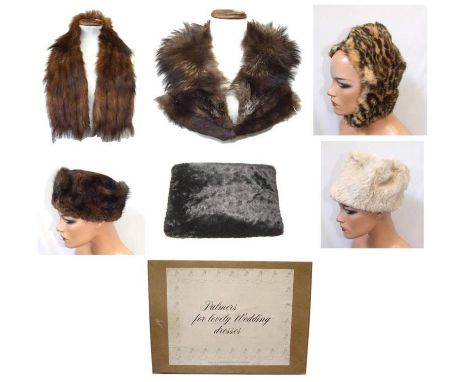 Vintage Real Fur Items: 3 hats, 3 collars &amp; moleskin muff, in Palmers of Oxford Street box 