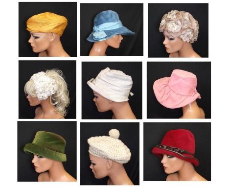 Ladies Vintage Hats incl. Ricemans, Edward Mann, Bloody Foreland crocheted beret etc. (9) 