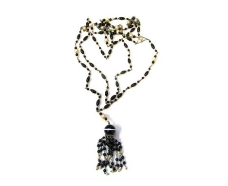 Pearl &amp; Jet/Agate Vintage 1920'a Style Necklace 