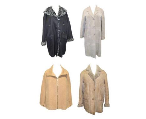 Ladies Black Coat with faux fur lining size 10, Cofi Beige Suede Leather Coat with fleece lining size 16, Woolea Vintage Lamb