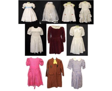 Girls Vintage Dresses: 4 Laura Ashley all age 7 - 8 years, White Satin Confirmation Dress with blue sash &amp; veil, St Micha