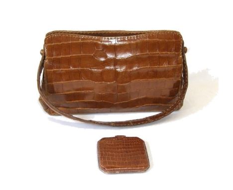 Vintage Crocodile Skin Handbag with matching compact holder 