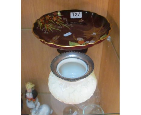 A Locke Worcester vase with silver rim and a Carlton Ware Rouge Royal tazza