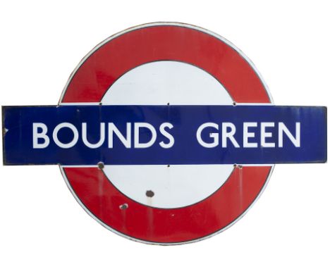 London Transport Underground one piece enamel target/bullseye sign BOUNDS GREEN. In very good condition with a few small face