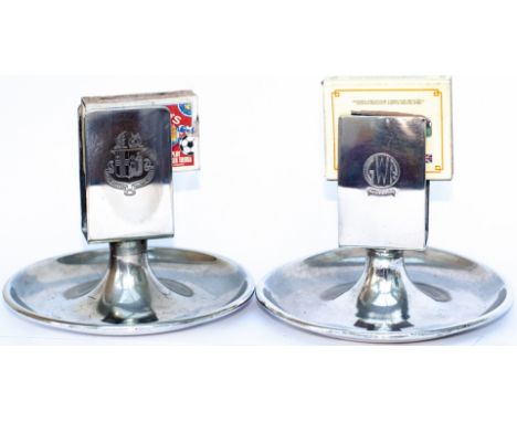 Great Western Railway Hotels silverplate table matchbox holders x 2 one marked with the GWR roundel coat of arms and base mar