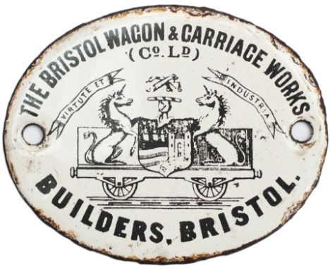 The Bristol Wagon &amp; Carriage Works Co Ltd enamel coach/ wagon builders makers plate as used on carriages for the Lynton a