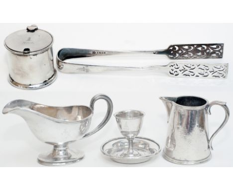 Great Eastern Railway silverplate collection consisting of; an Egg Cup, Mustard Pot &amp; Spoon (no glass liner), Milk Jug, S