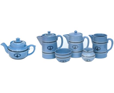 Great Eastern Railway blue china consisting of: 3 coffee pots, one with replaced spout and missing lid; a small teapot with l