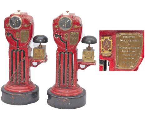 A pair of Railway Signal Co. demonstration working scale model miniature electric staff instruments complete with bells and 3