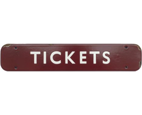BR(M) FF enamel doorplate TICKETS. In very good condition with minor edge chipping. Measures 18in x 3.5in.