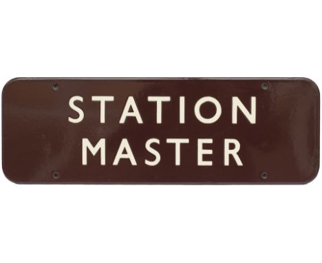 BR(W) FF enamel doorplate STATION MASTER. In excellent condition with a couple of small well executed repairs to the right ha